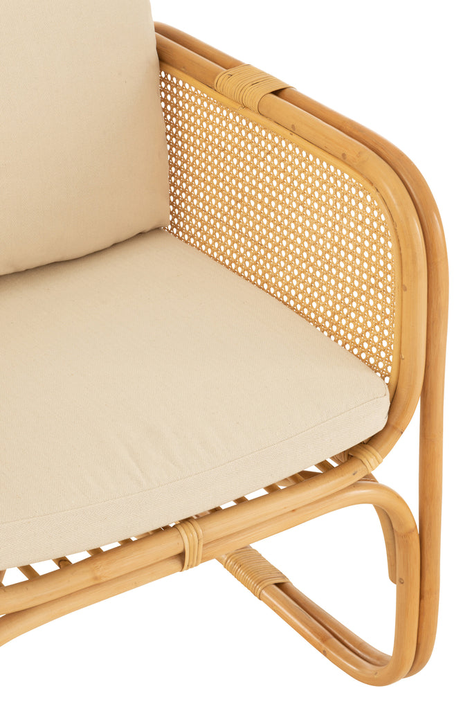 Armstoel + kussen rotan/textiel natuurlijk/wit