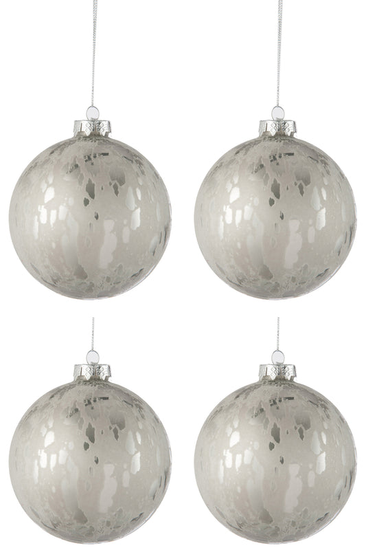 Doos met 4 kerstballen van glas, glanzend/mat, antiek zilver, groot