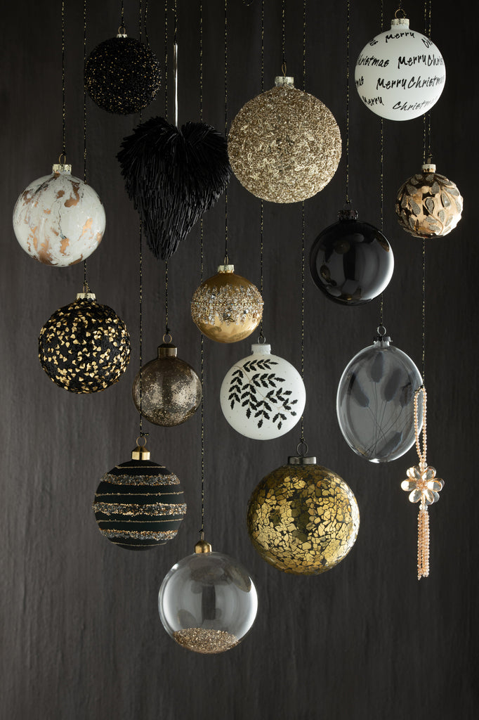 Doos met 4 kerstballen Kerstblad Glitter Groen Glas Wit Medium