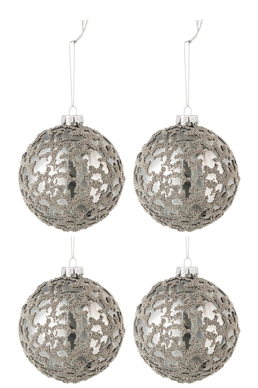 Doos met 4 kerstballen Miniparels Glas Glanzend Grijs Klein