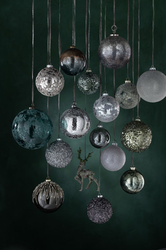 Doos met 4 kerstballen Miniparels Glas Glanzend Grijs Klein