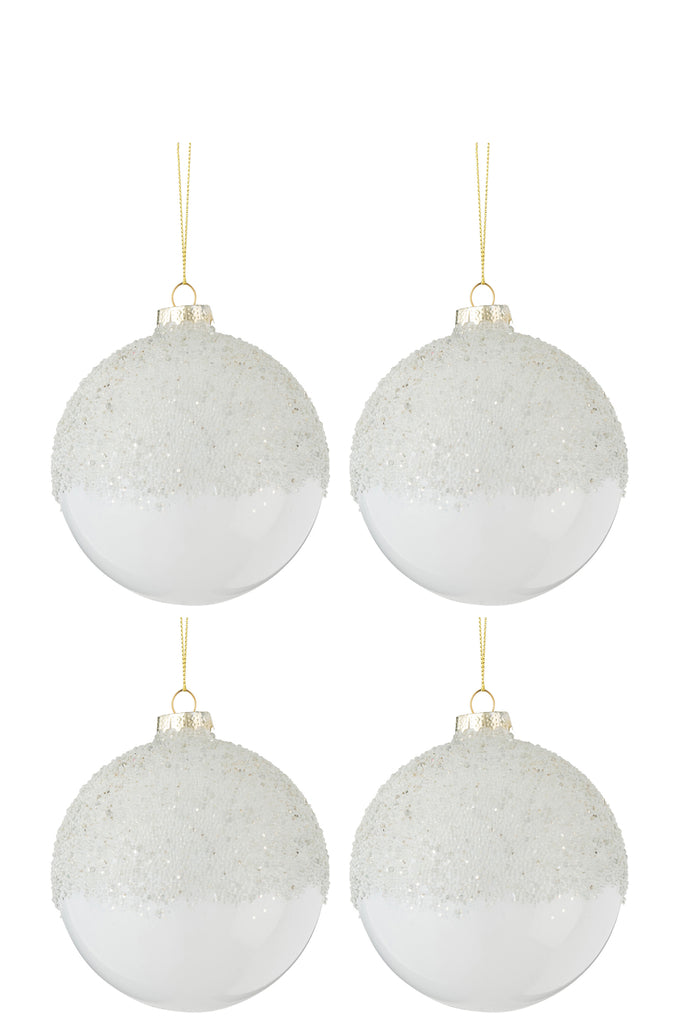 Doos met 4 kerstballen Suiker boven glas Transparant wit medium