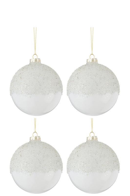 Doos met 4 kerstballen Suiker boven glas Transparant wit medium