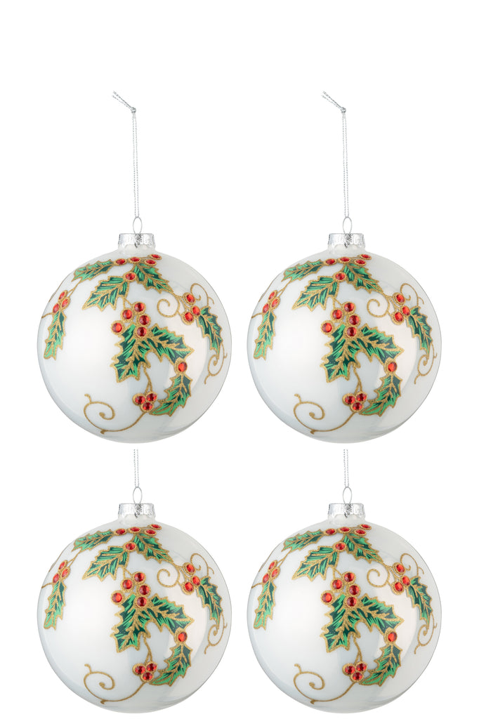 Doos met 4 kerstballen Kerstdecoratie Glas Wit/Groen/Rood Groot