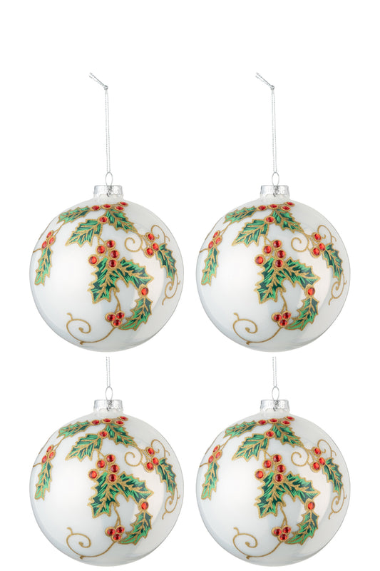 Doos met 4 kerstballen Kerstdecoratie Glas Wit/Groen/Rood Groot
