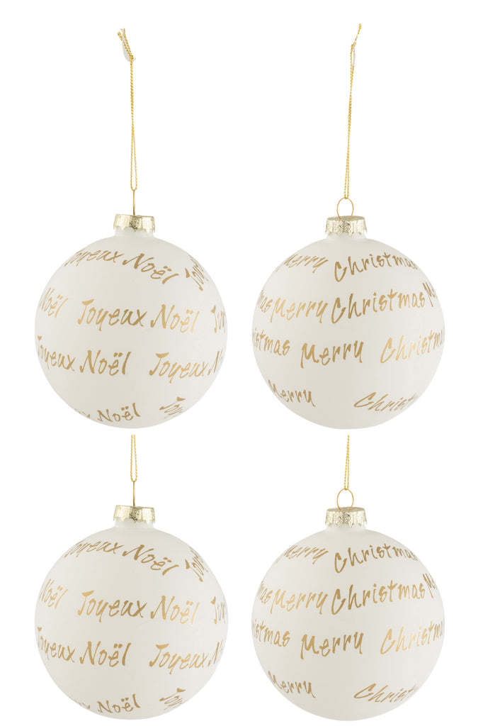 Doos met 4 kerstballen Xmas/Noel Glas Wit/Goud Medium