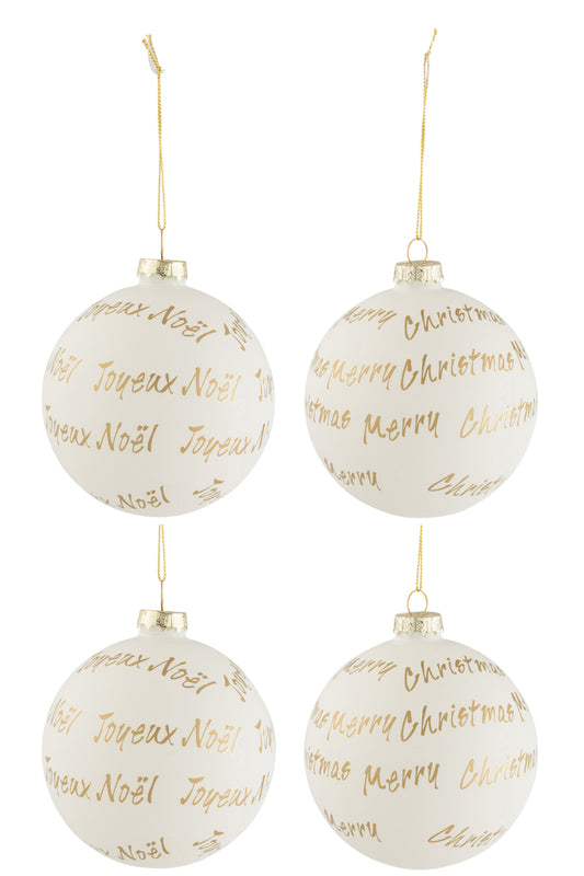 Doos met 4 kerstballen Xmas/Noel Glas Wit/Goud Medium