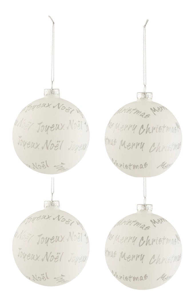 Doos met 4 kerstballen Xmas/Noel Glas Wit/Zilver Medium