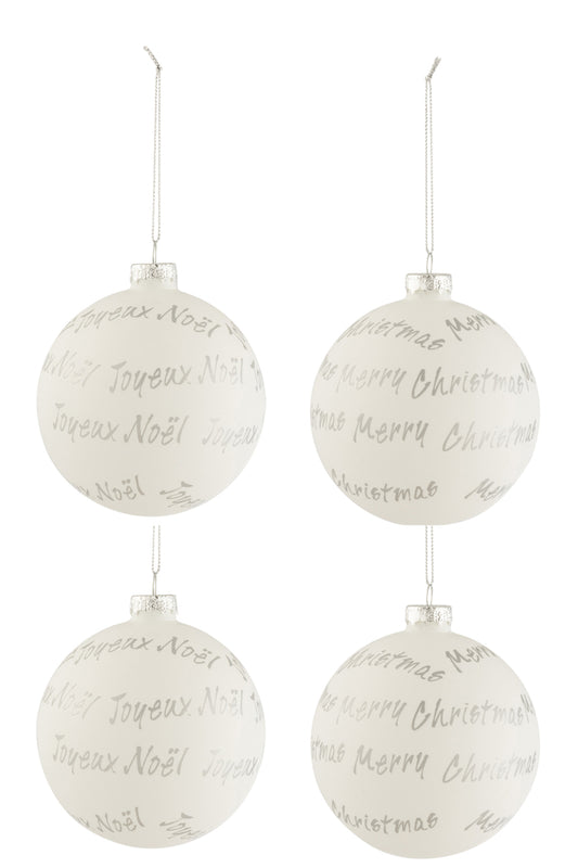 Doos met 4 kerstballen Xmas/Noel Glas Wit/Zilver Medium