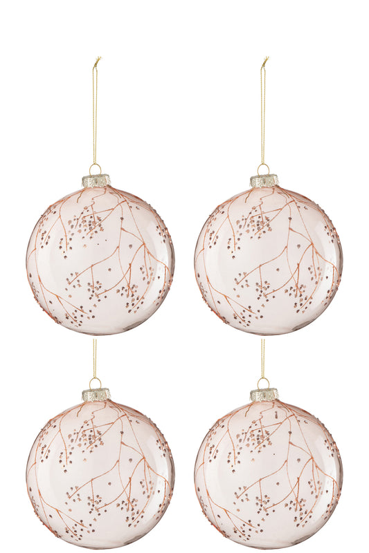 Doos met 4 kerstbaltakken glas lichtroze groot