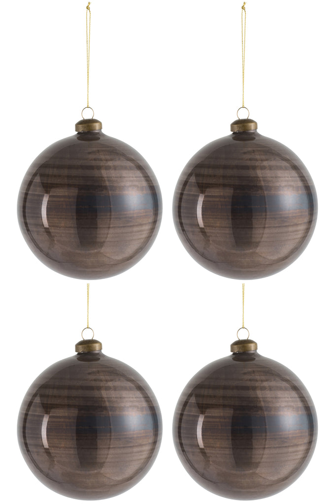 Doos met 4 kerstballen van glas, antiek bruin, groot
