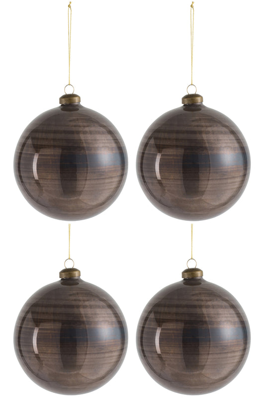 Doos met 4 kerstballen van glas, antiek bruin, groot