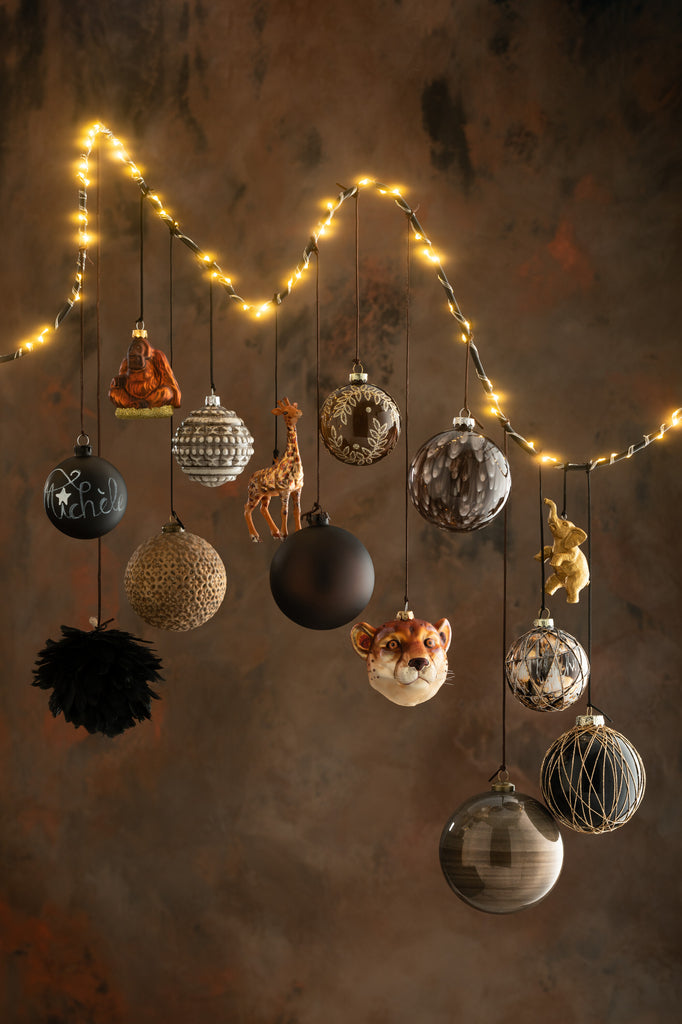 Doos met 4 kerstballen van glas, antiek bruin, groot