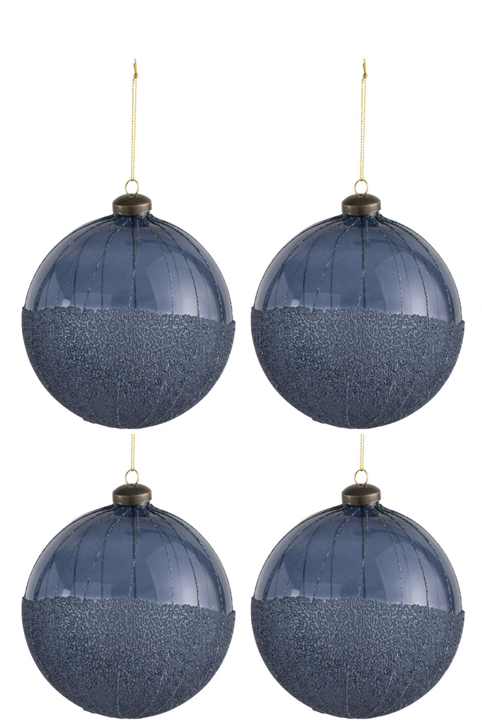 Doos met 4 kerstbalparels glas blauw groot