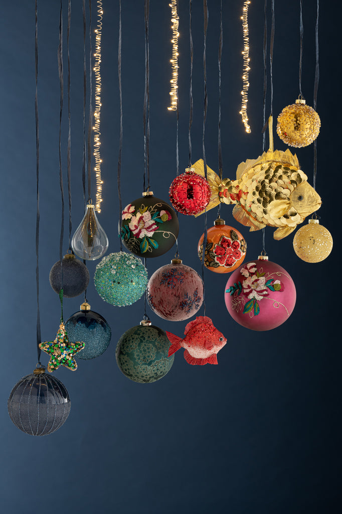 Doos met 4 kerstbalparels glas blauw groot
