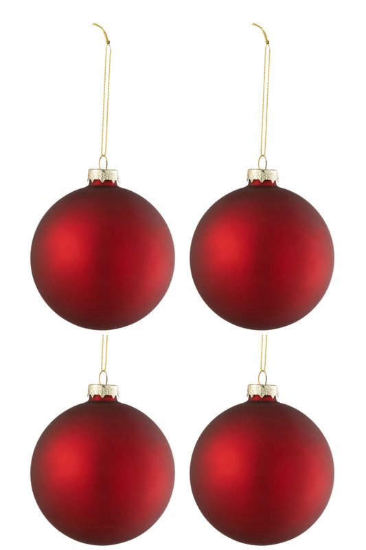 Doos met 4 kerstballen, normaal glas, mat rood, medium