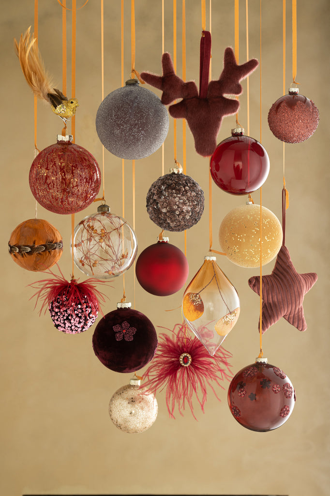 Doos met 4 kerstballen, normaal glas, mat rood, medium