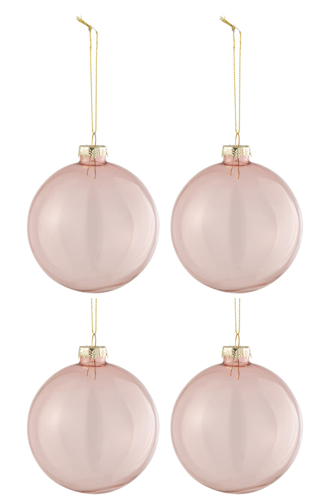 Doos met 4 kerstballen, normaal, transparant, lichtroze, medium