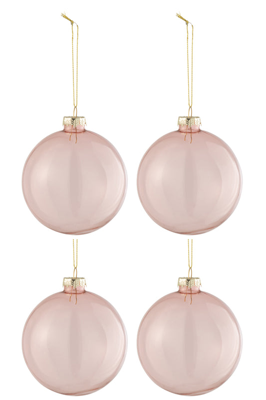 Doos met 4 kerstballen, normaal, transparant, lichtroze, medium