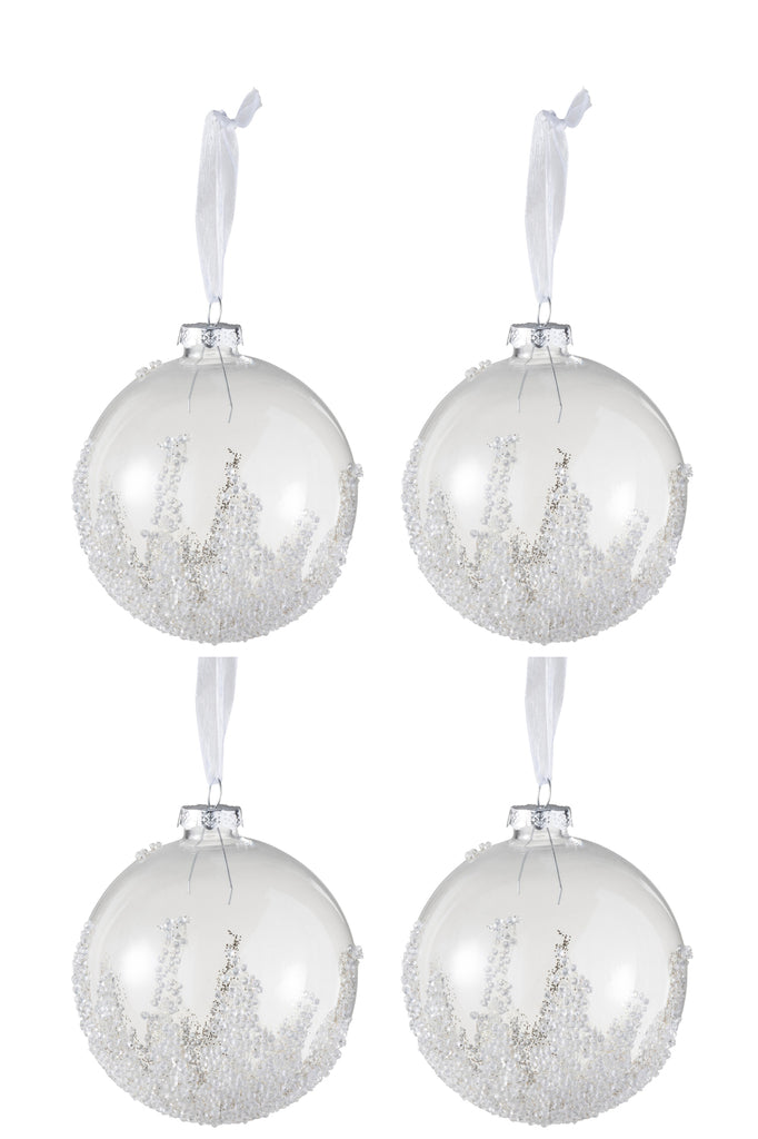 Doos met 4 kerstballen suikerbodem glas helder medium