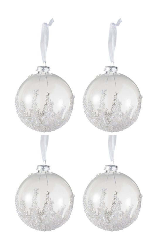 Doos met 4 kerstballen suikerbodem glas helder medium