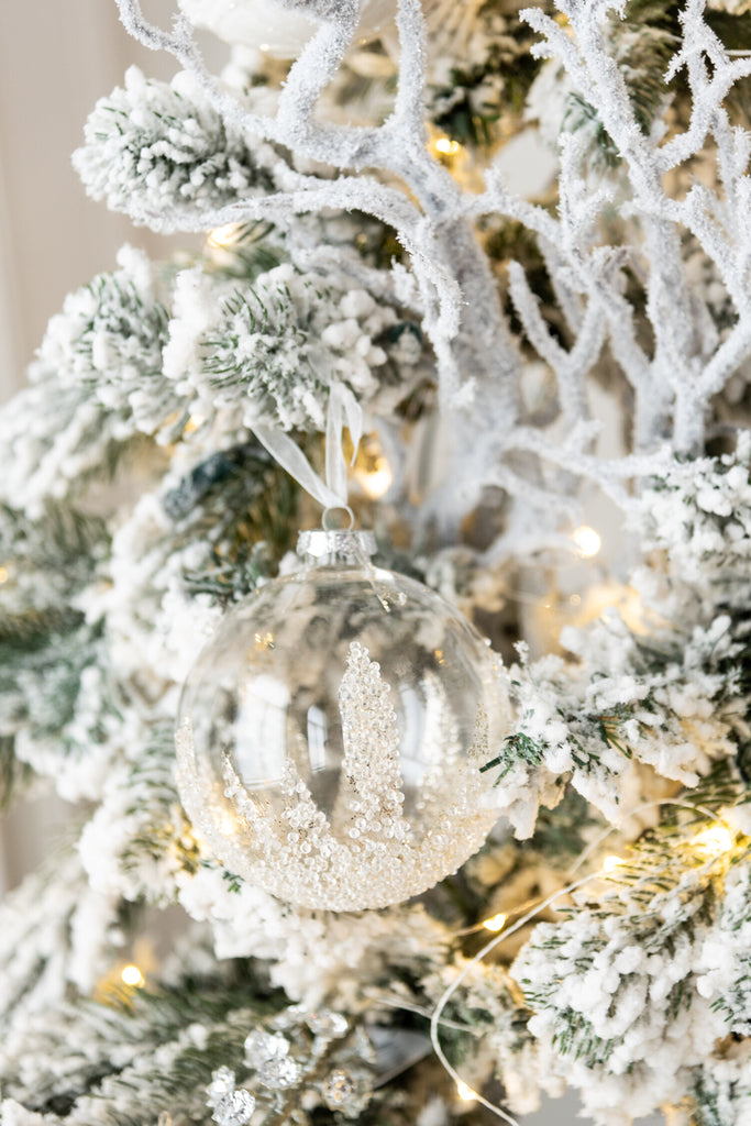 Doos met 4 kerstballen suikerbodem glas helder medium
