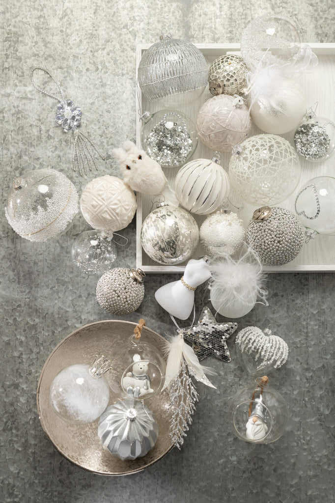 Doos met 4 kerstballen suikerbodem glas helder medium