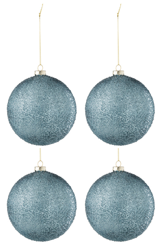 Doos met 4 kerstballenparels glas blauw groot