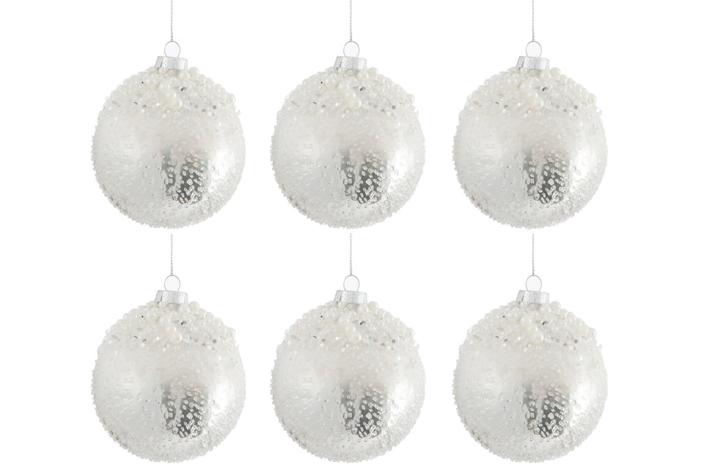 Doos met 6 kerstballen parelglas antiek zilver/wit klein