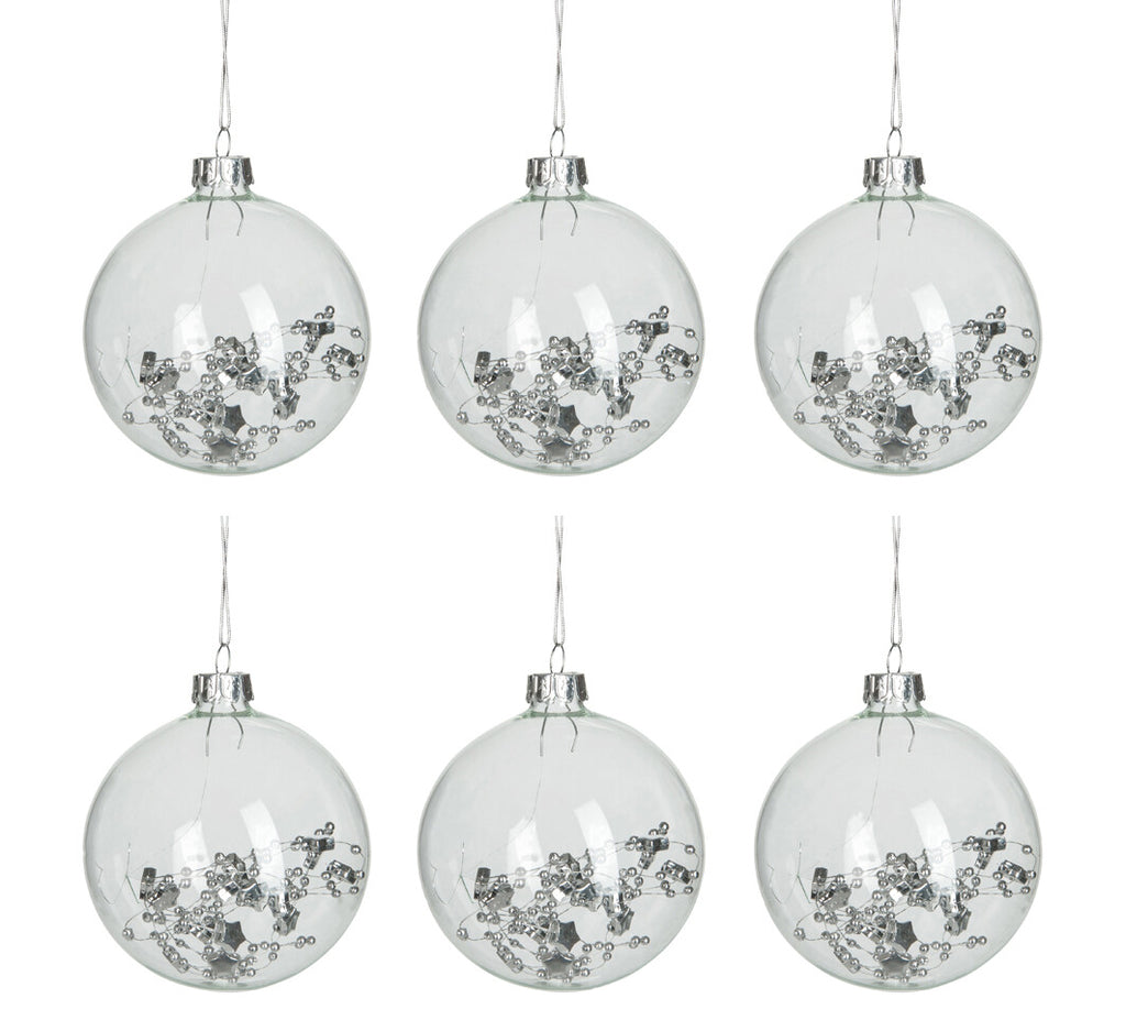 Doos met 6 kerstballen rond deco interieur transparant