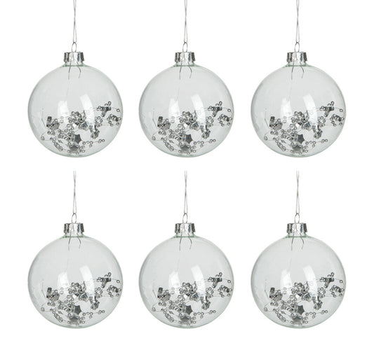 Doos met 6 kerstballen rond deco interieur transparant