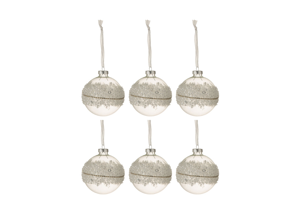 Doos met 6 kerstballen Suiker Midden Diamanten Lijn Glas Helder Klein