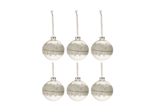 Doos met 6 kerstballen Suiker Midden Diamanten Lijn Glas Helder Klein