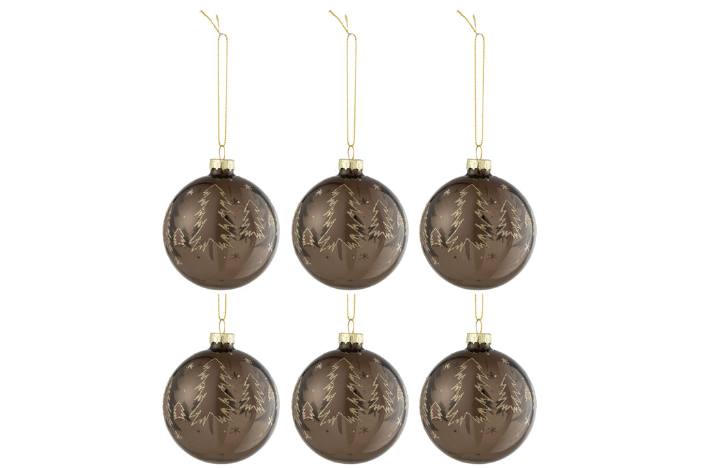 Doos met 6 kerstballen Kerstbomen Bruin Glas Bruin Klein