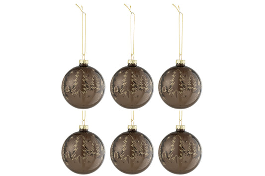 Doos met 6 kerstballen Kerstbomen Bruin Glas Bruin Klein