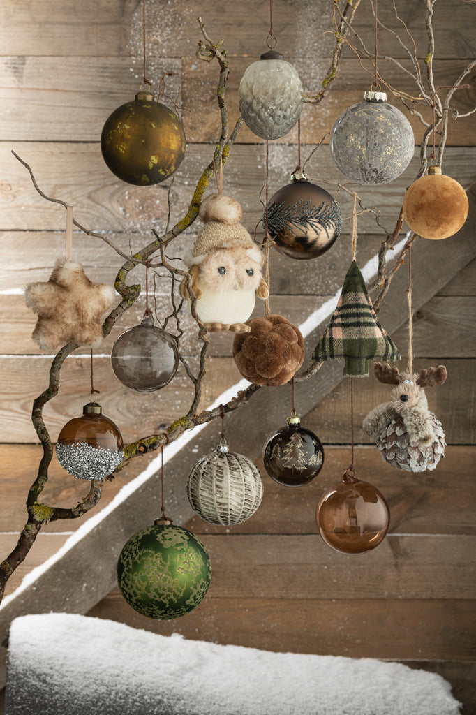 Doos met 6 kerstballen Kerstbomen Bruin Glas Bruin Klein