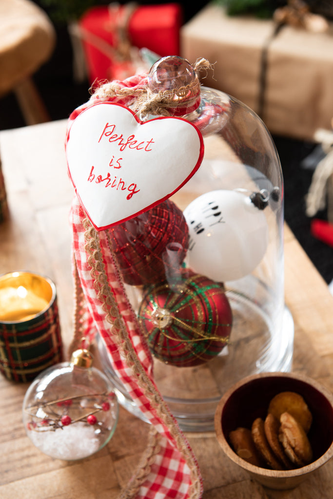 Doos met 6 kerstballen geruit glas 3rood/3groen klein