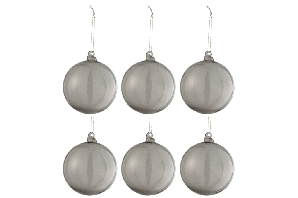Doos met 6 kerstballen, normaal, transparant, grijs, klein