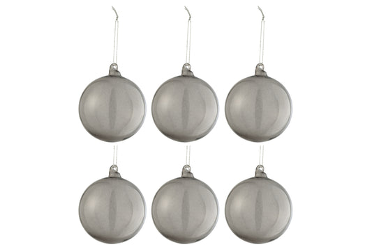 Doos met 6 kerstballen, normaal, transparant, grijs, klein