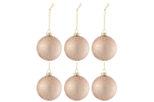 Doos met 6 kerstballen suikerglas mat lichtroze klein