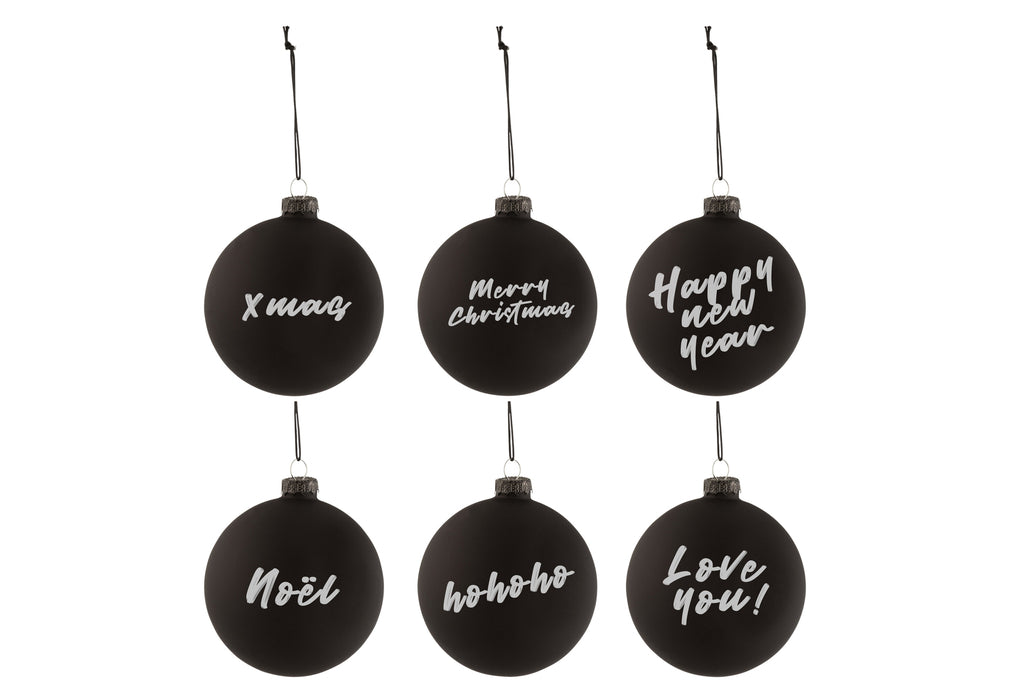 Doos met 6 kerstballen Schoolbord Glas Zwart Klein