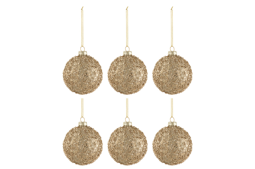 Doos met 6 kerstballen glitter glas goud klein