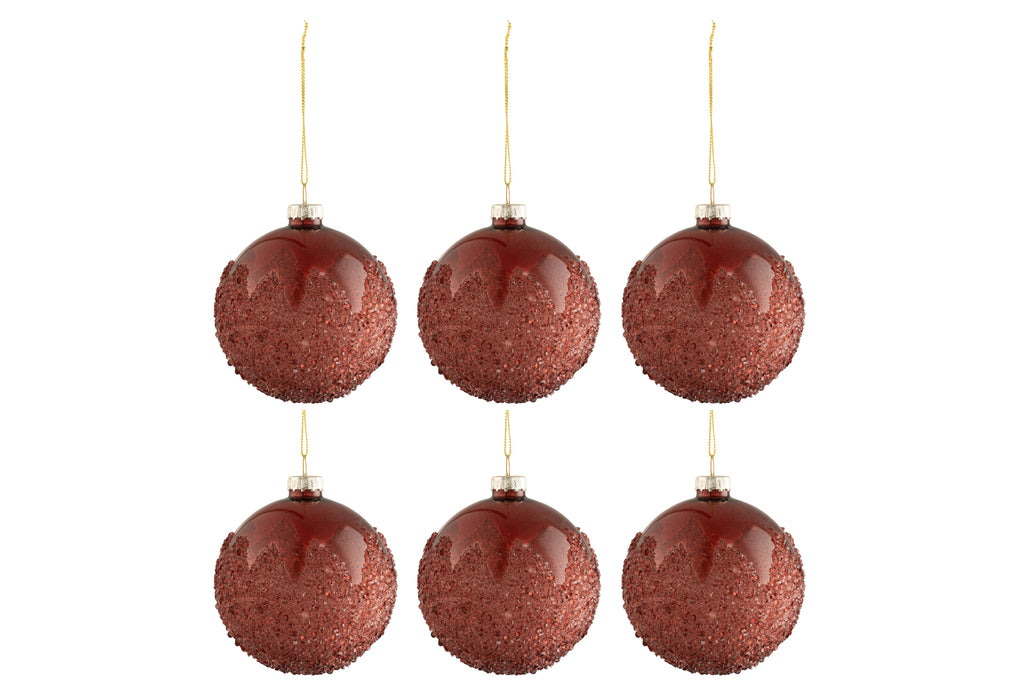 Doos met 6 kerstballen suikerglas mat bordeaux klein