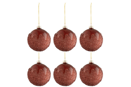 Doos met 6 kerstballen suikerglas mat bordeaux klein