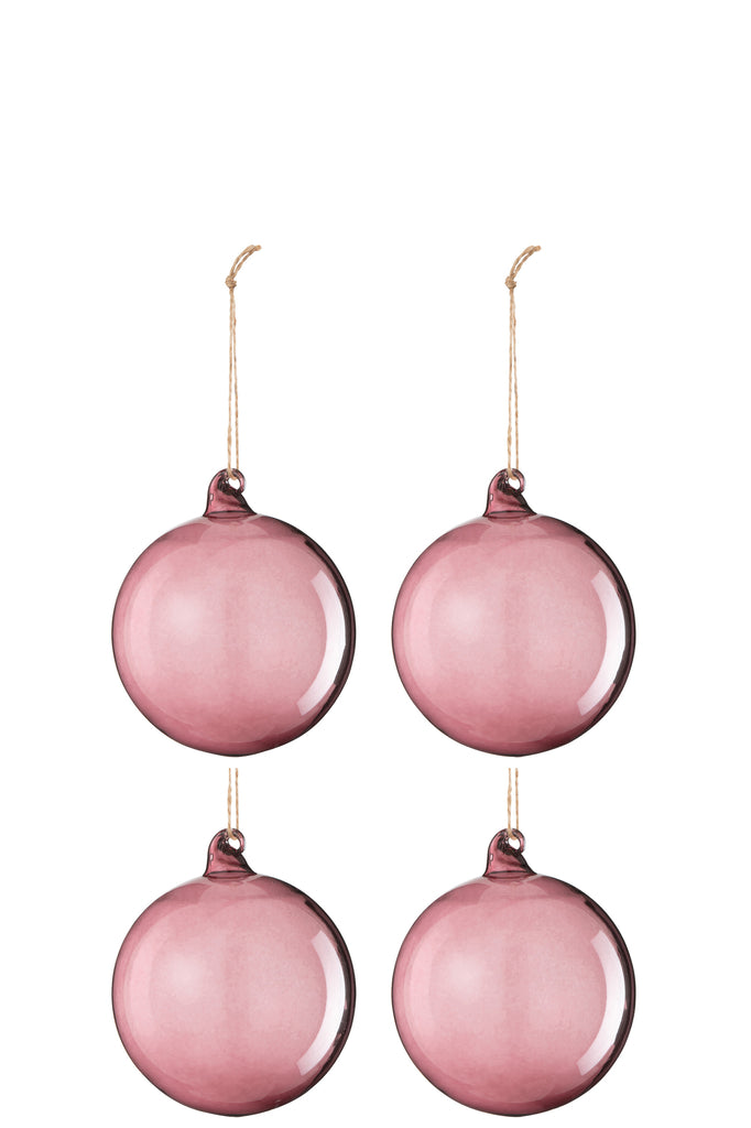 Doos met 6 kerstballen, glazen licht, klein, mauve