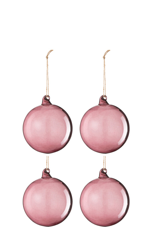 Doos met 6 kerstballen, glazen licht, klein, mauve