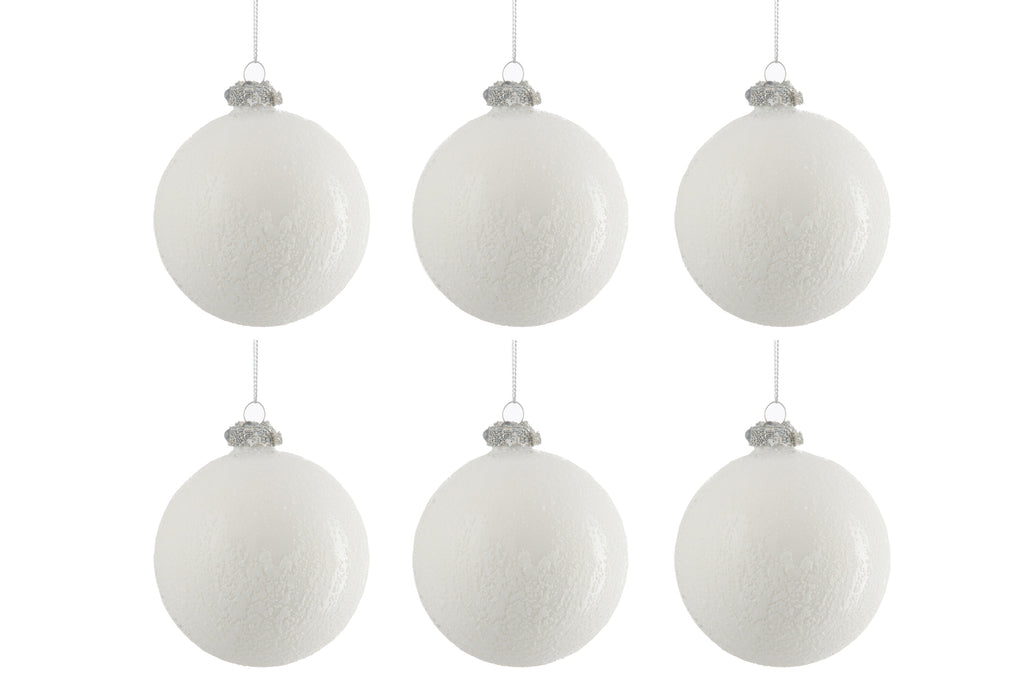 Doos met 6 kerstballen van glas in antiek wit