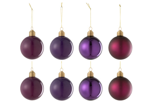 Doos met 8 kerstballen 2+2+2+2 Glas Mat/Glanzend Mauve