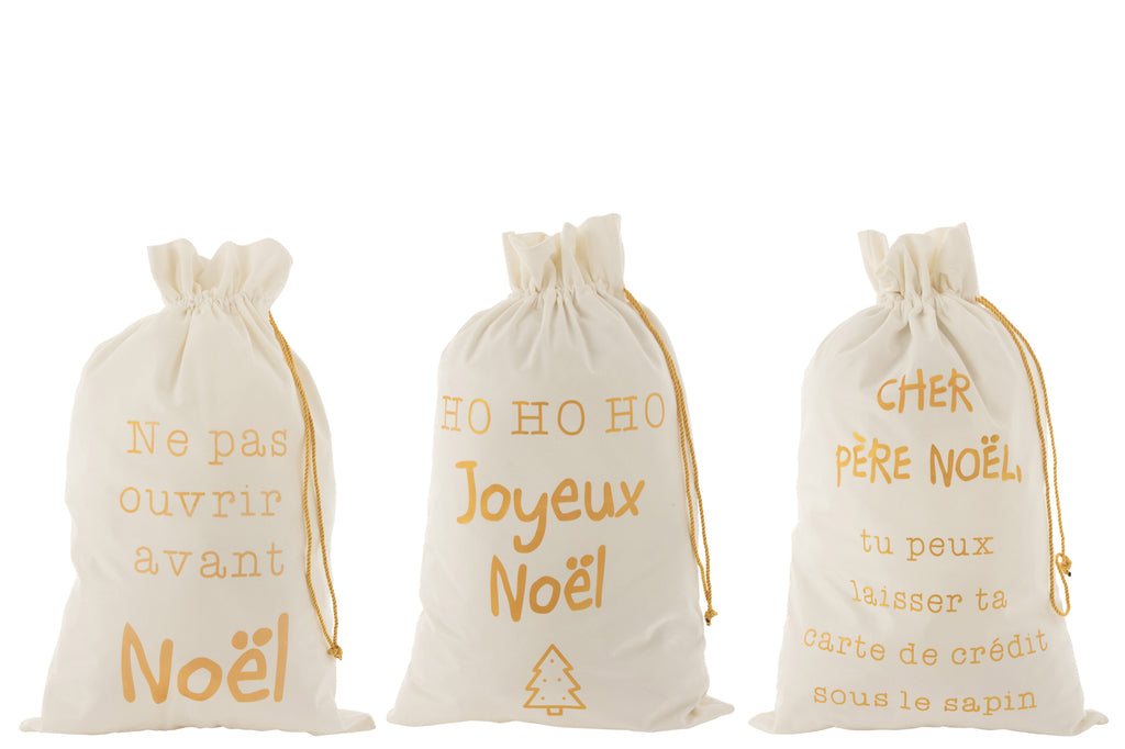 Tas Kerst Frans Fluweel Wit/Goud Groot Assortiment Van 3