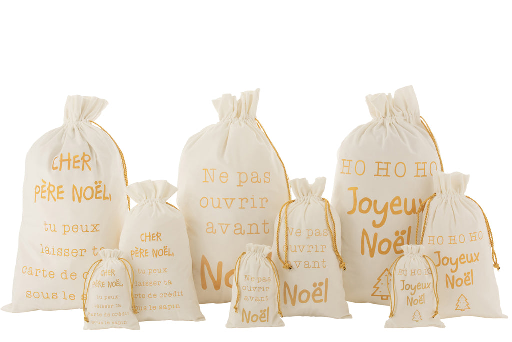 Tas Kerst Frans Fluweel Wit/Goud Groot Assortiment Van 3